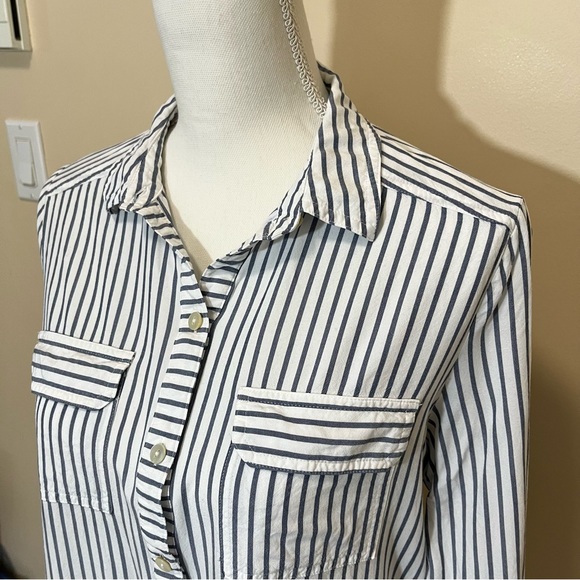 J. Jill Striped Button Up Shirt White and Blue - Picture 2 of 11